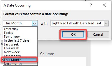 Highlight Cell Rules based on date labels