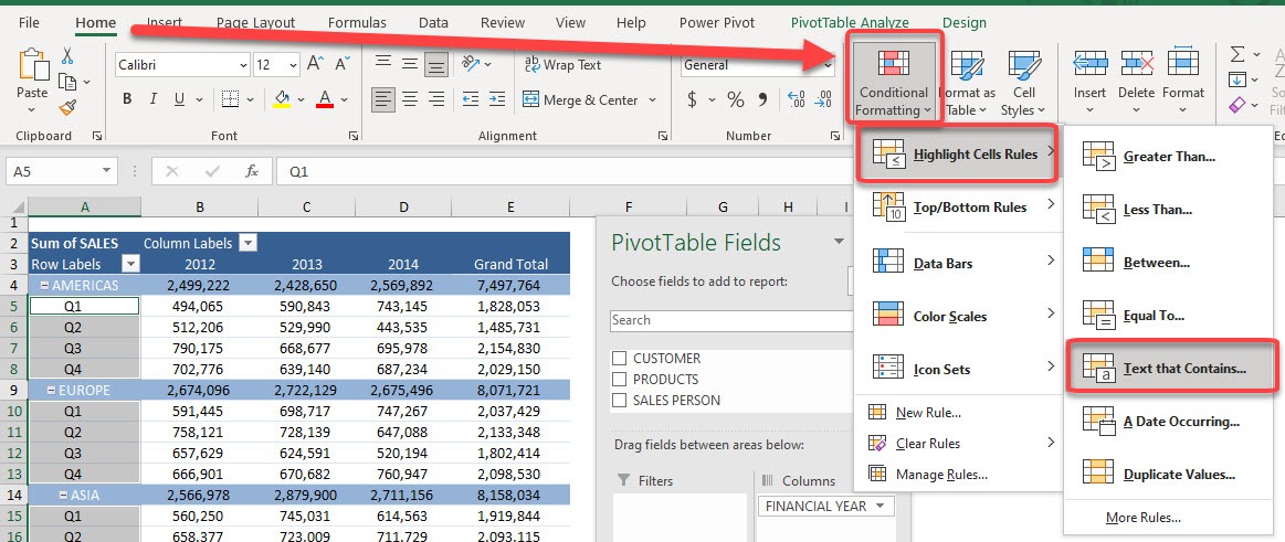 Highlight Cell Rules based on text labels