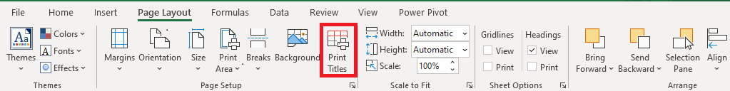 Print Excel header row and column on Every Page