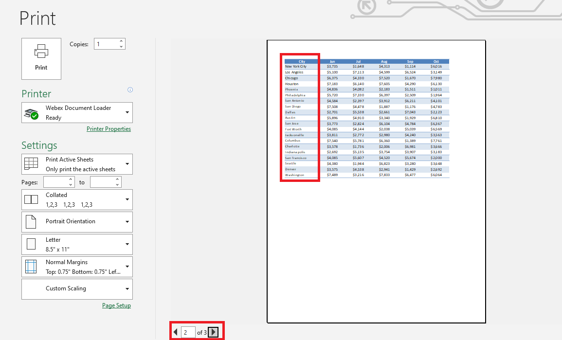 Print Excel header row and column on Every Page