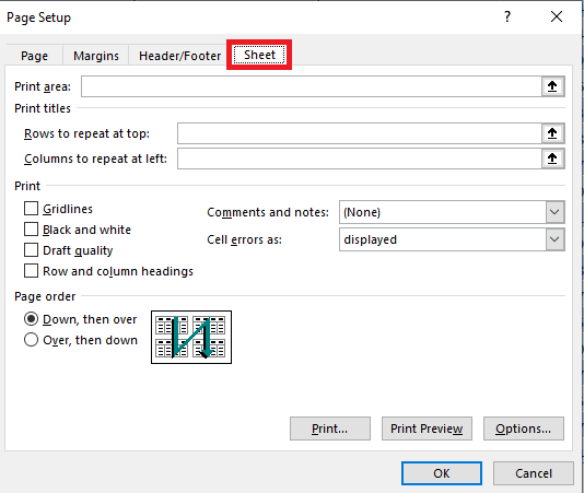 Print Excel header row and column on Every Page