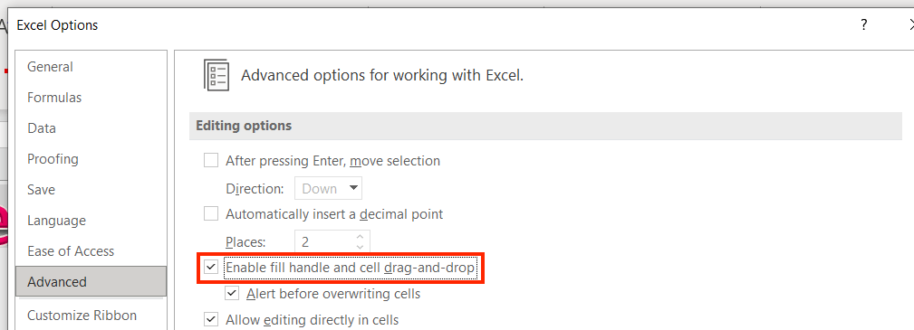 Why Fill Handle Excel not working?