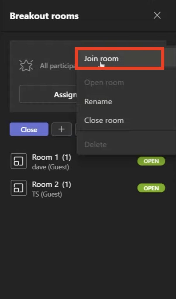 Breakout Room in Microsoft Teams Meeting