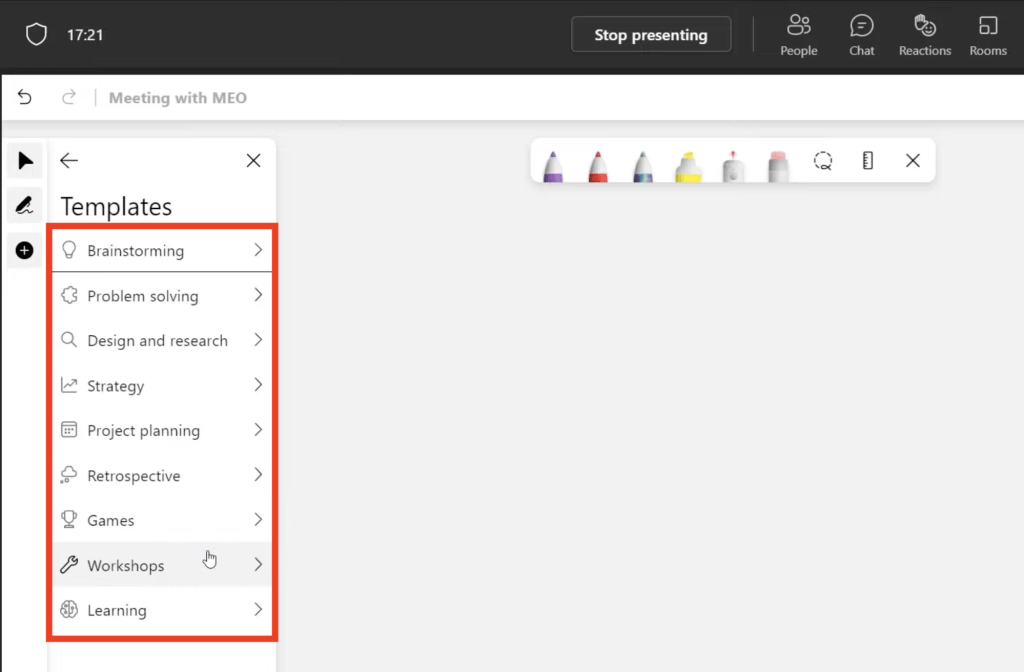 Using the Whiteboard in Microsoft Teams