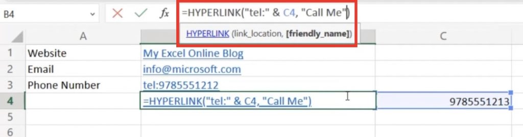 Inserting a Hyperlink in Microsoft Excel