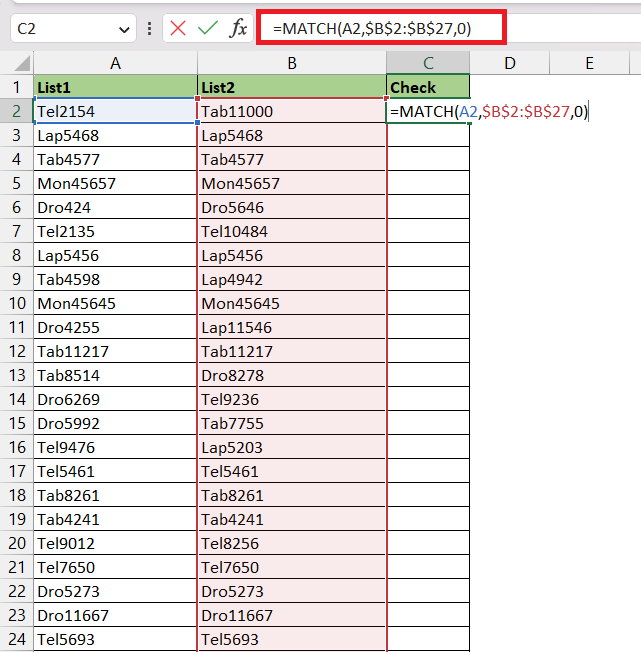 How to Compare Two Columns in Excel (for matches & differences)