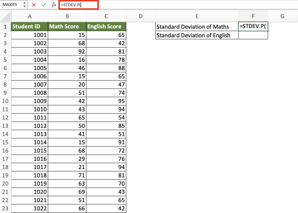 How to calculate standard deviation in excel
