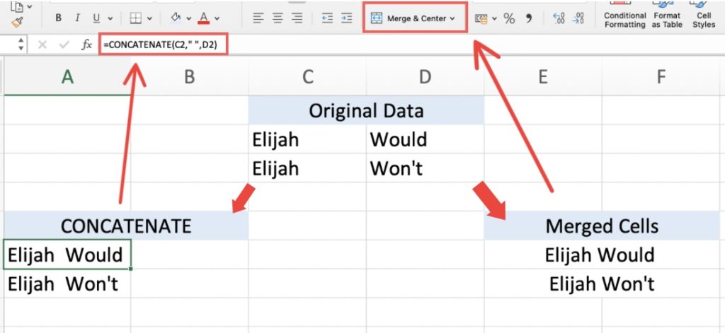 Concatenate in Excel - With and Without Separator