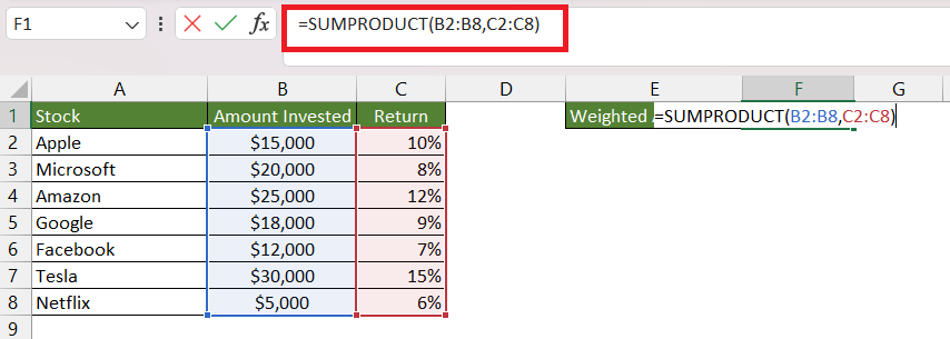 SUMPRODUCT in Excel