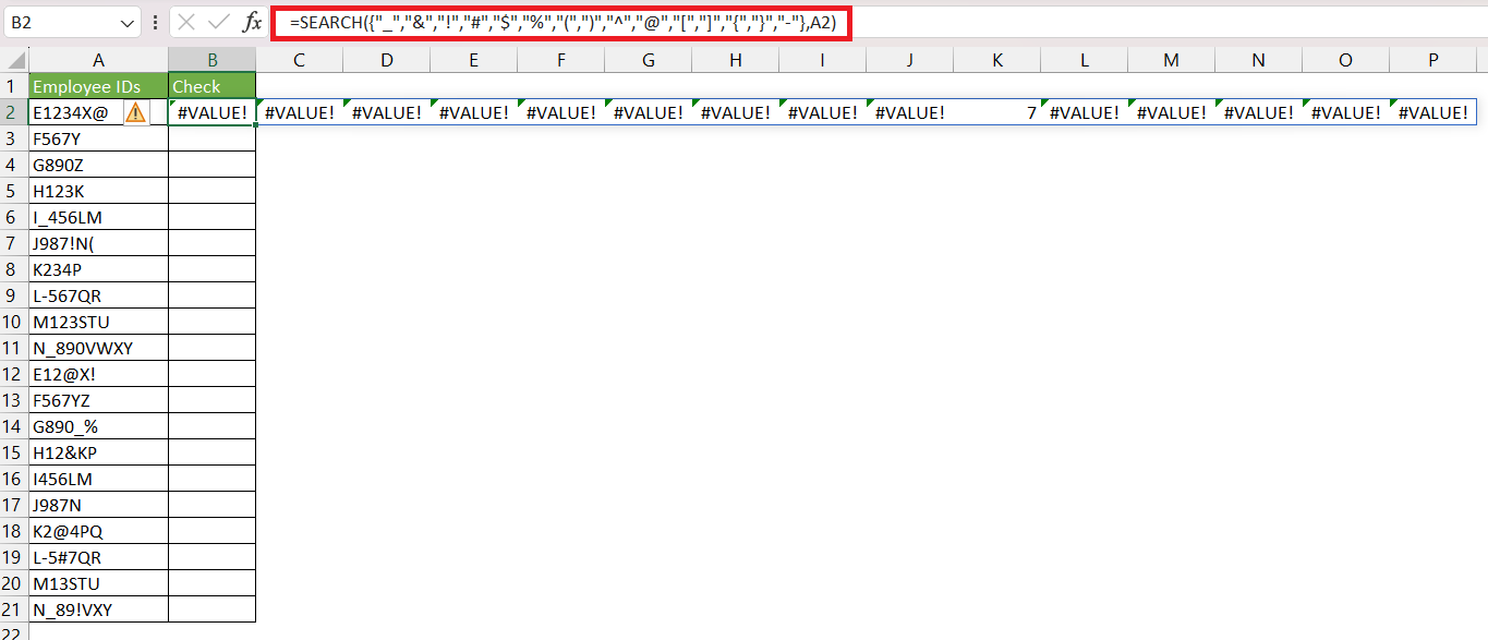 Special Characters in Excel