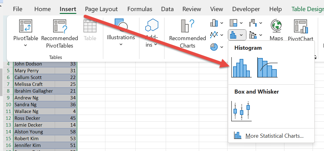 Histogram in Excel