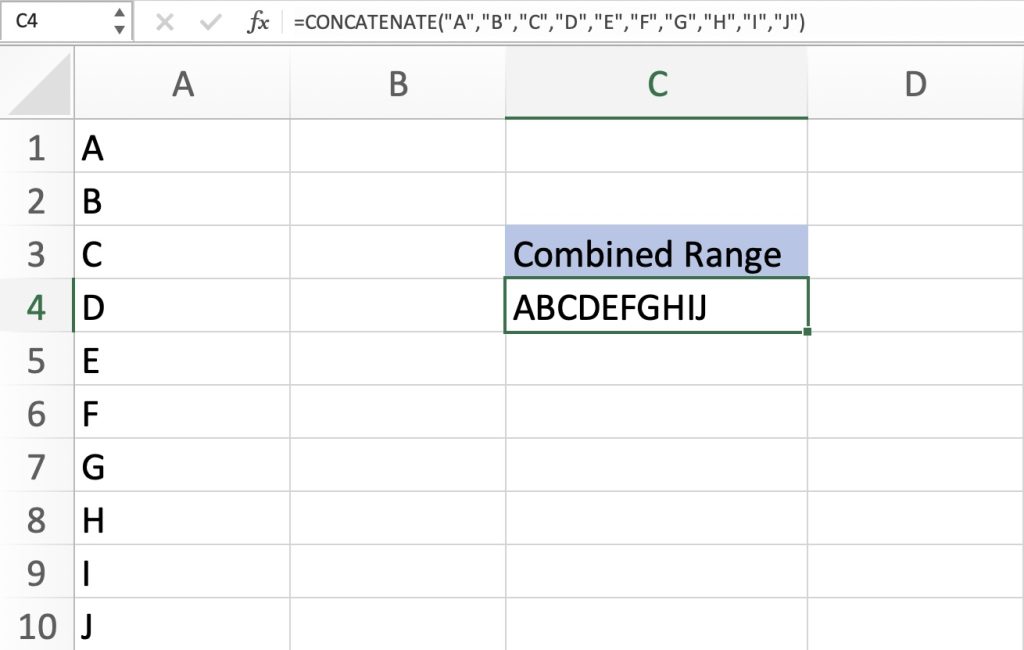 Concatenate - Combining Cell Ranges in Excel