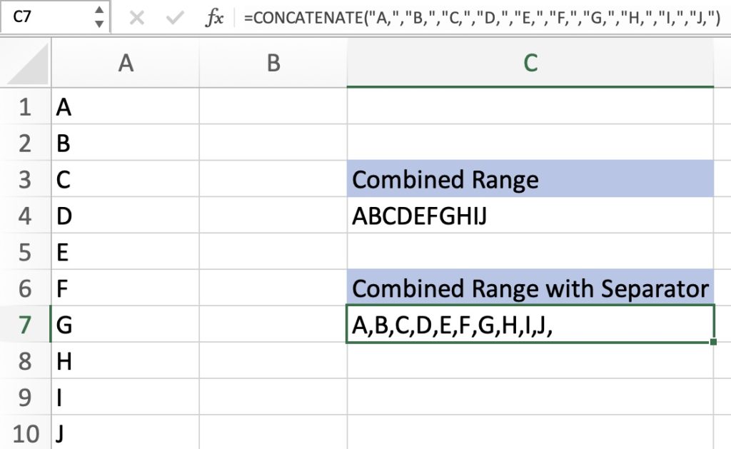 Concatenate - Combining Cell Ranges in Excel