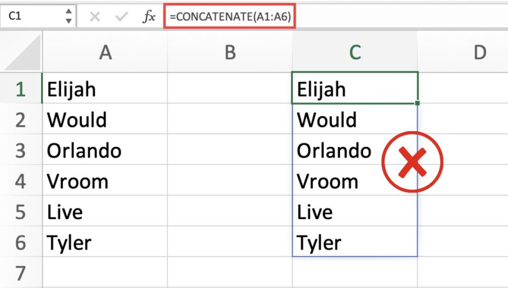 Concatenate - Combining Cell Ranges in Excel