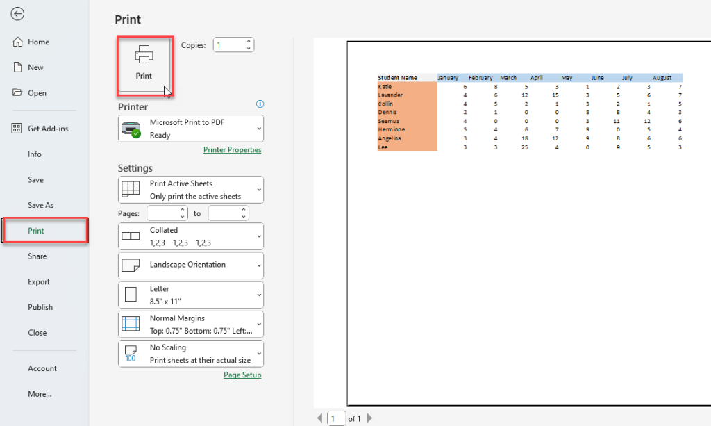 Print Area in Excel