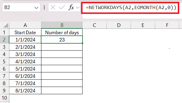 Workdays in Excel