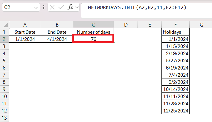 Workdays in Excel