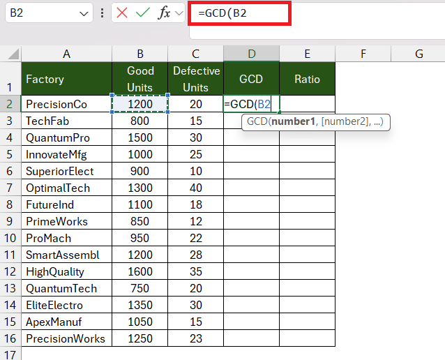 Calculate Ratio in Excel