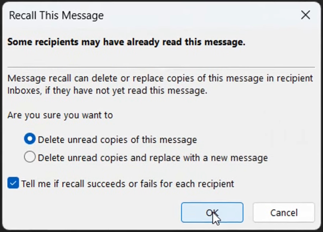 Recall Email Message in Outlook