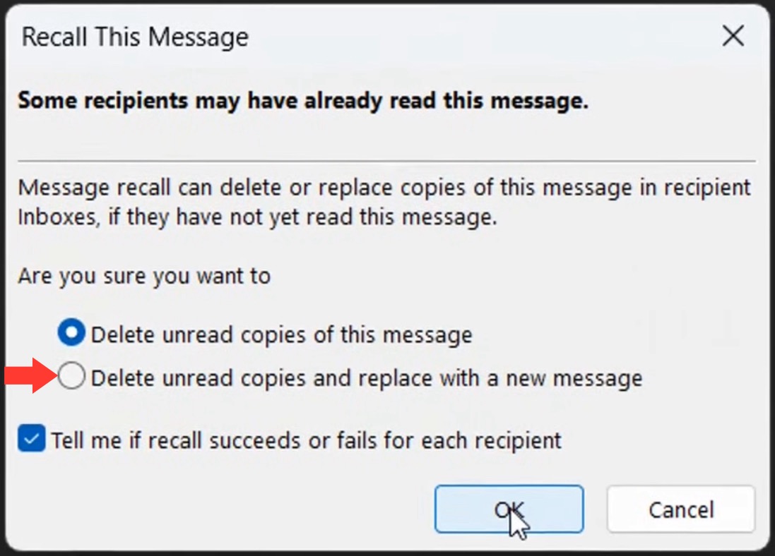 Recall Email Message in Outlook