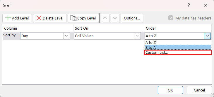 Sort Data in Excel