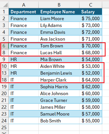 Sort Data in Excel