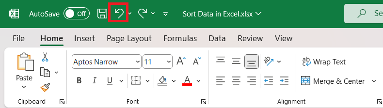 Sort Data in Excel
