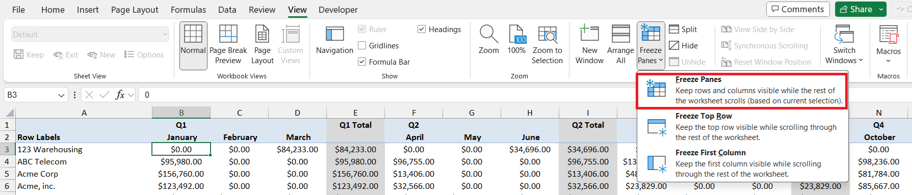 Row & Column Freeze