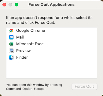 force quit on excel mac