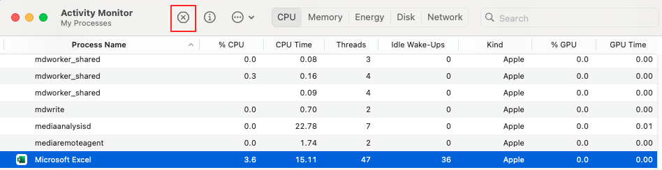 force quit on excel mac