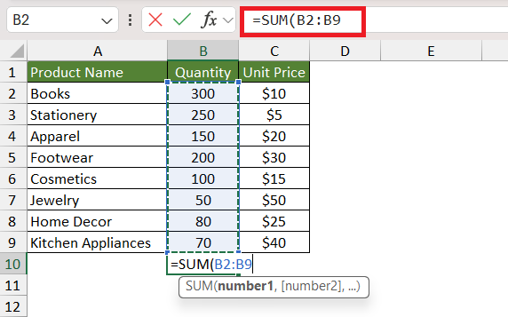 Add numbers in excel