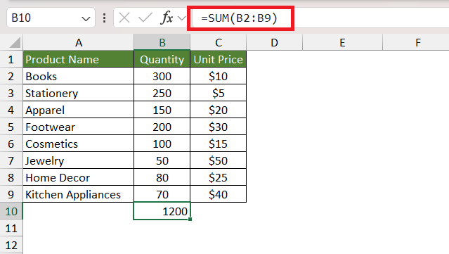 Add numbers in excel