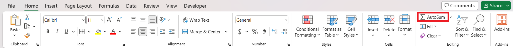 Add numbers in excel