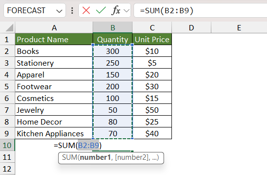 Add numbers in excel