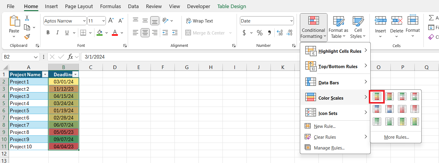 conditional formatting dates