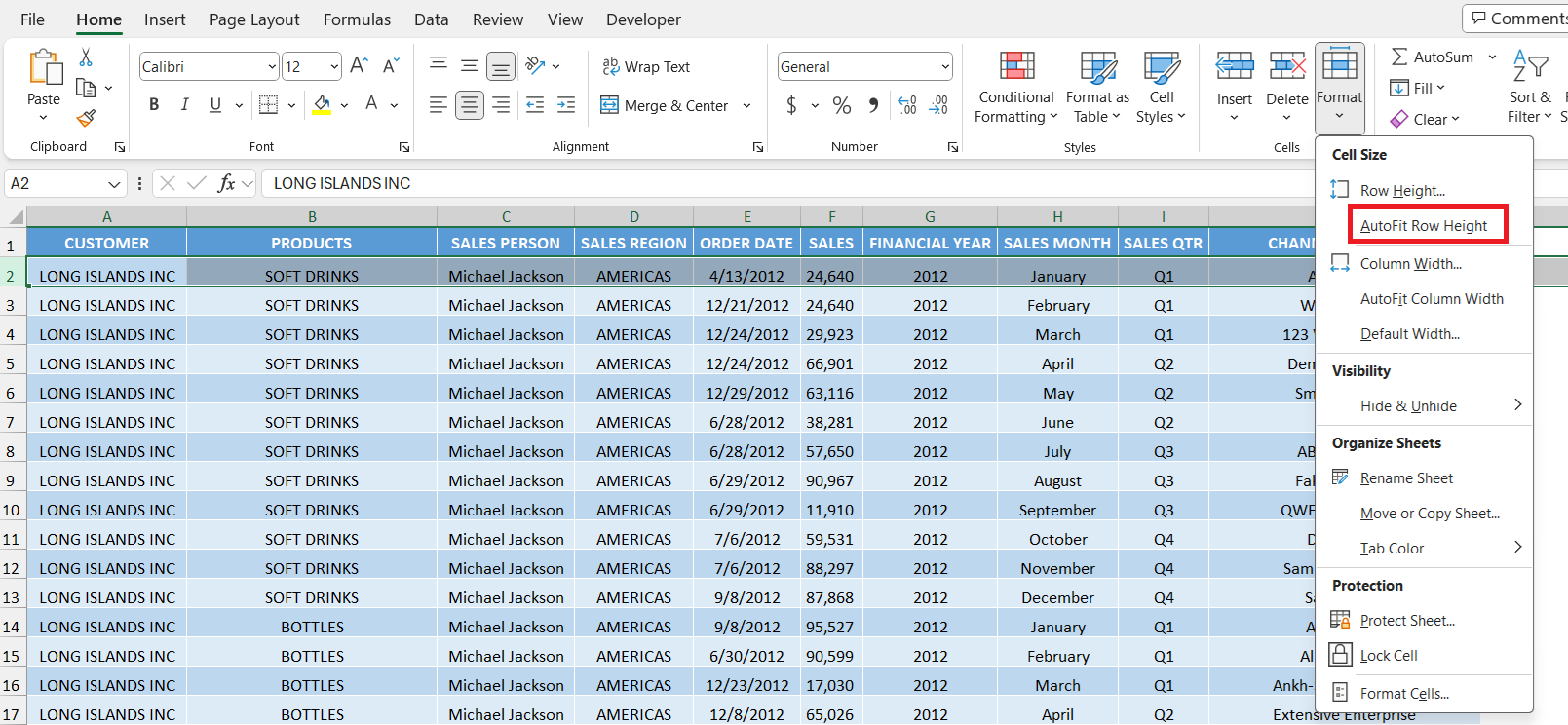 autofit column in excel