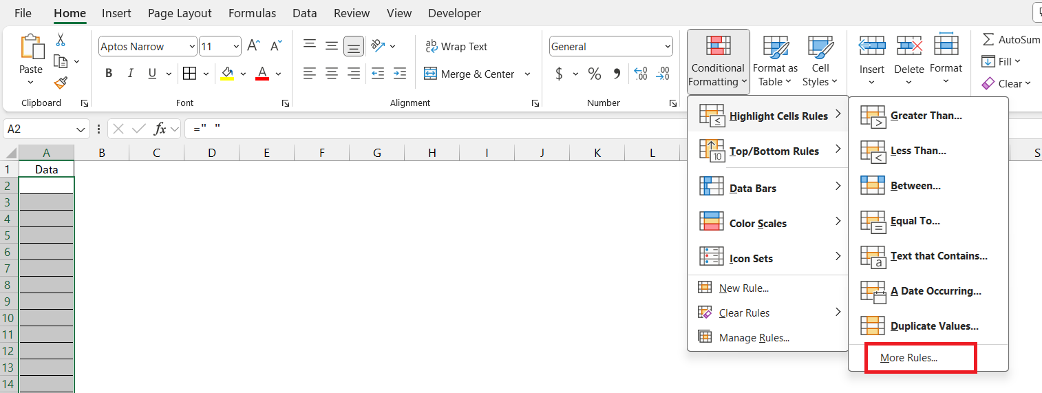 conditional format blank cells in excel