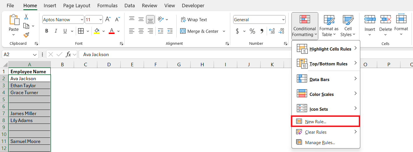 conditional format blank cells in excel