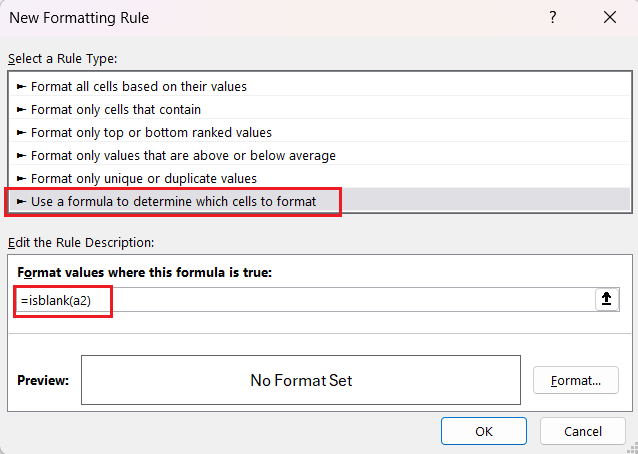 conditional format blank cells in excel