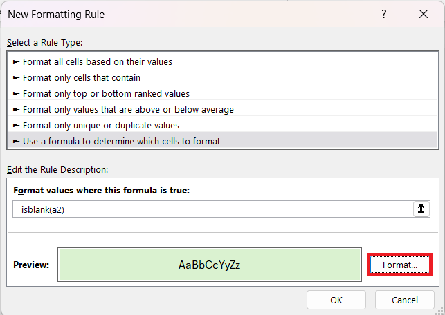 conditional format blank cells in excel