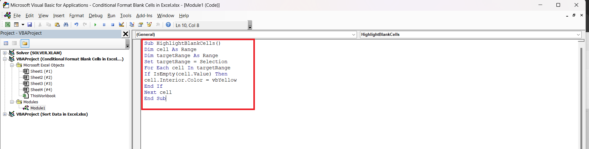 conditional format blank cells in excel