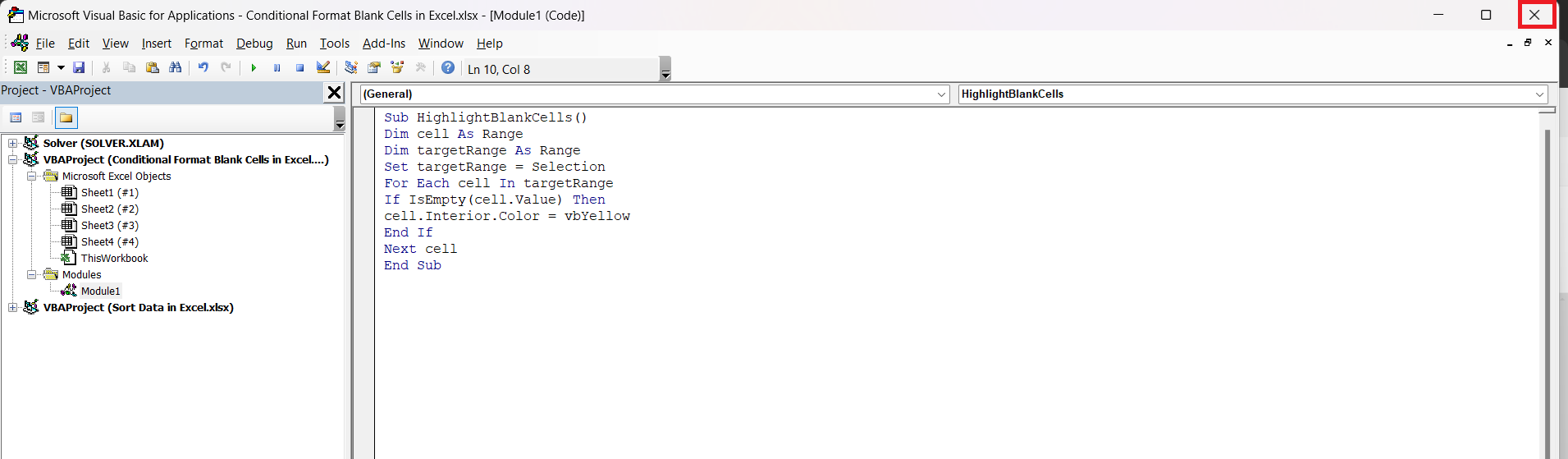 conditional format blank cells in excel