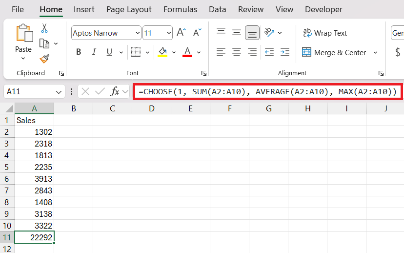 choose function in excel