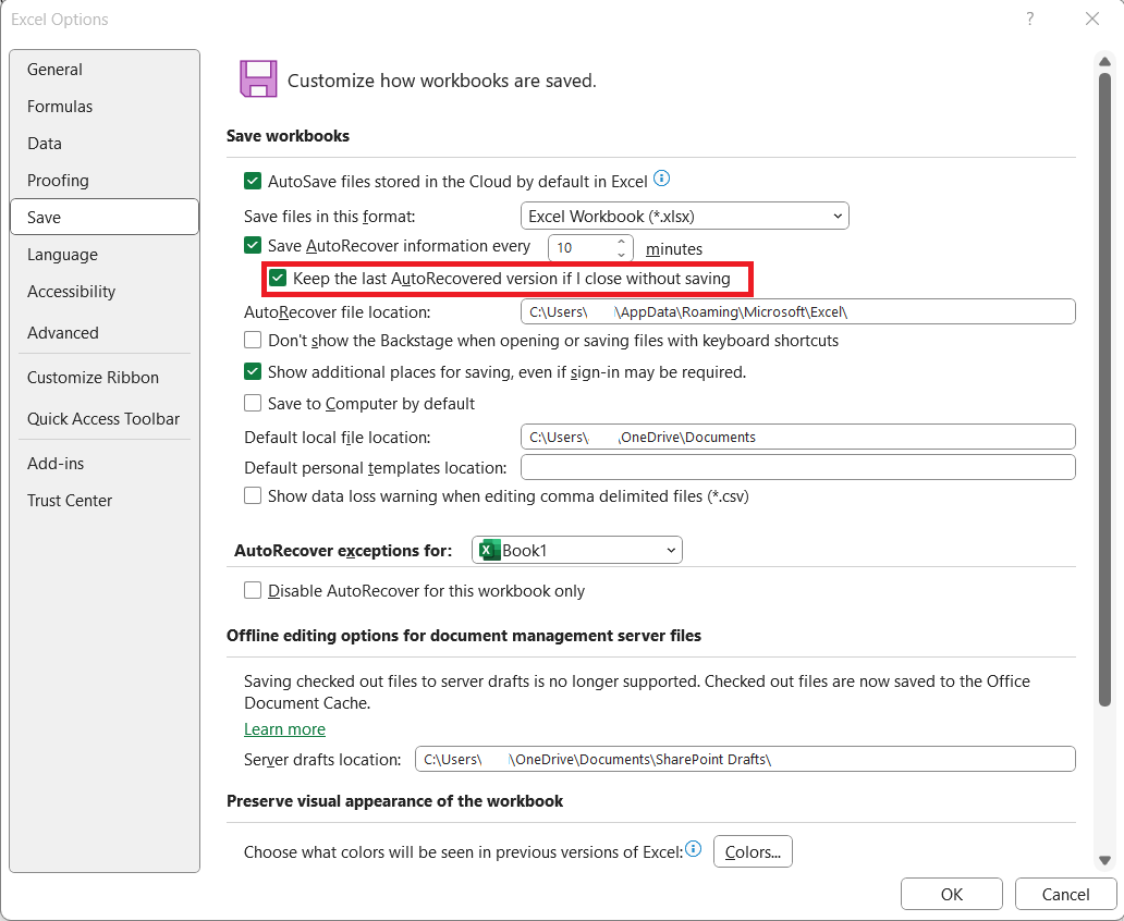 auto restore in excel