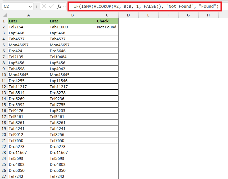 compare two columns