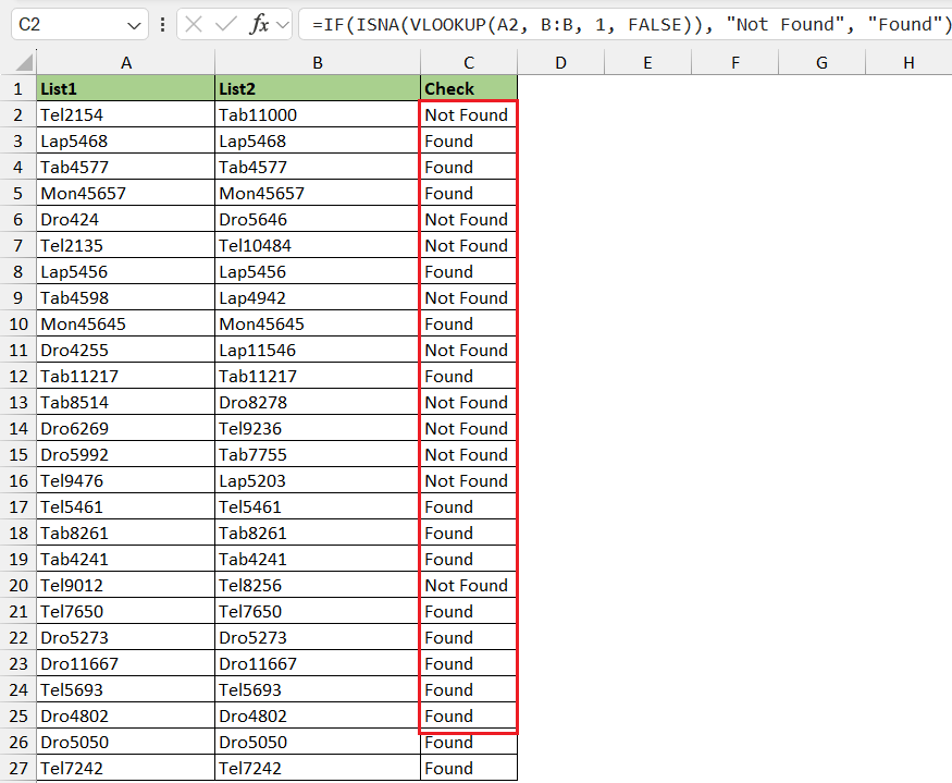 compare two columns