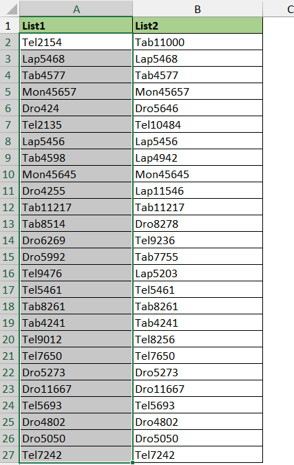 compare two columns