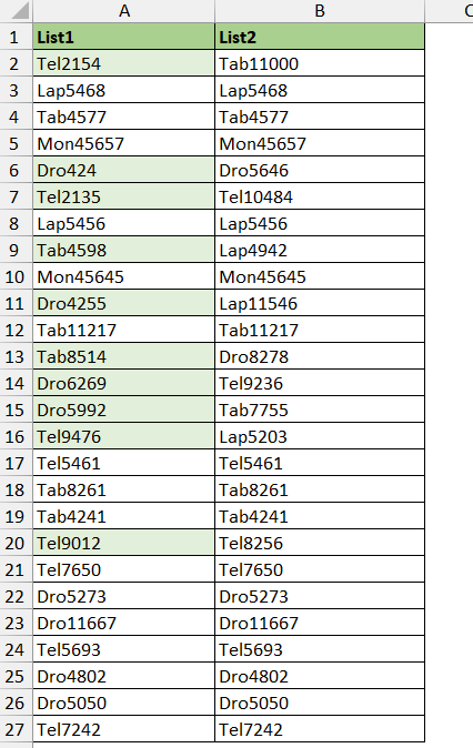 compare two columns