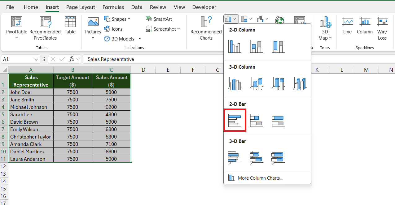 progress chart in excel