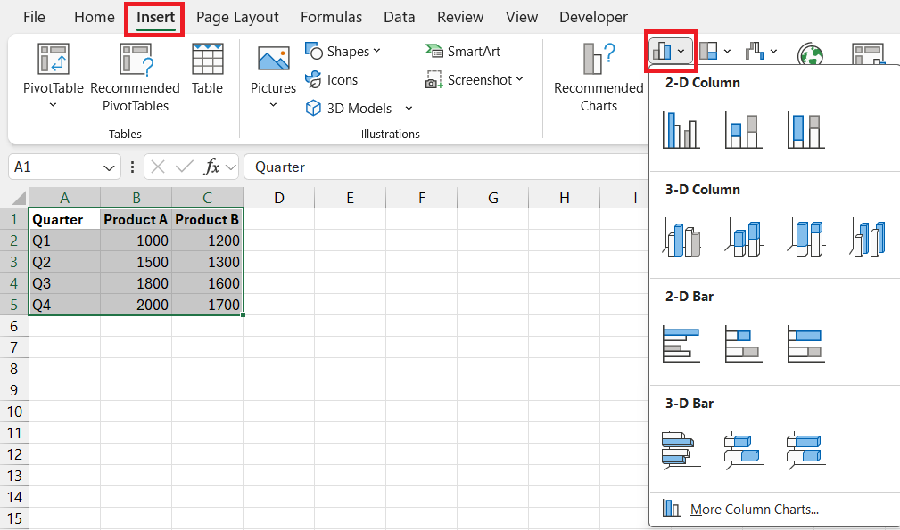 double bar graph in excel